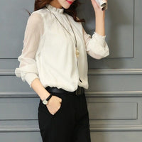 Stylish women's chiffon blouse with ruffles & transparent sleeves – Elina