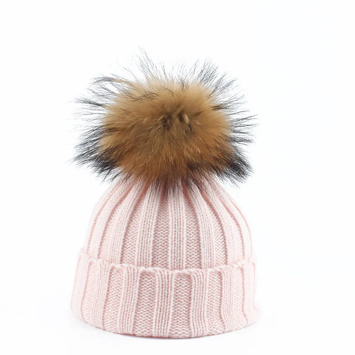 Strikket vinter pompom hue - Felina
