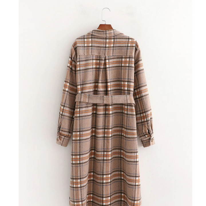 Checked autumn dress with belt – Elodie