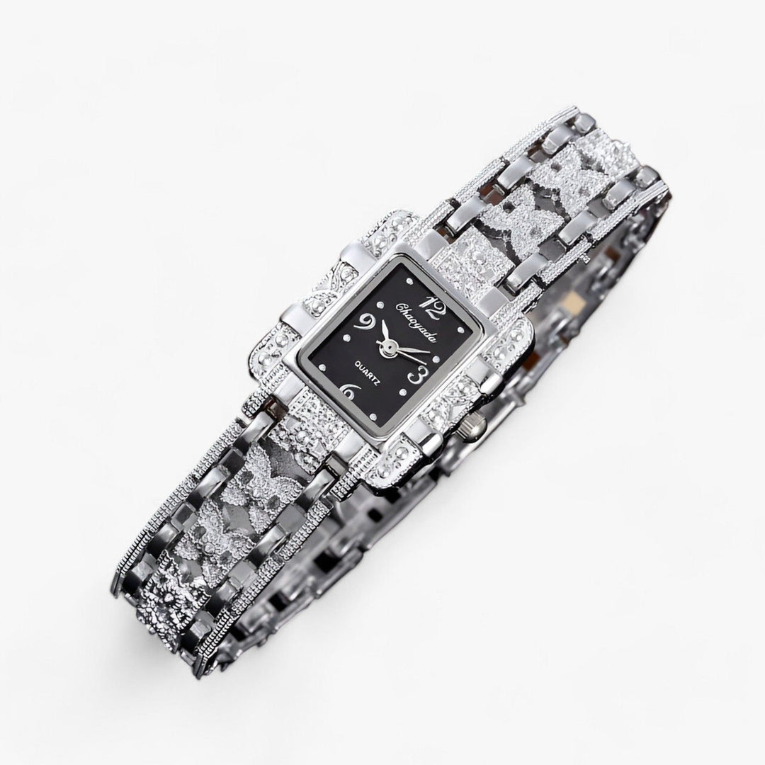 Stylish watch with rectangular dial and crystals - Camille