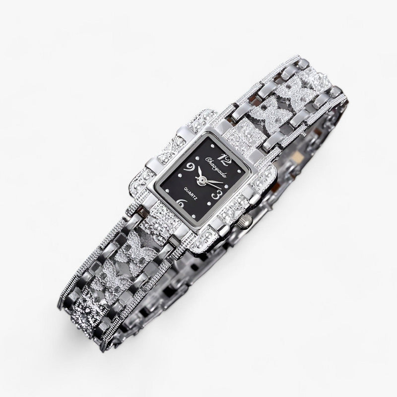 Stylish watch with rectangular dial and crystals - Camille