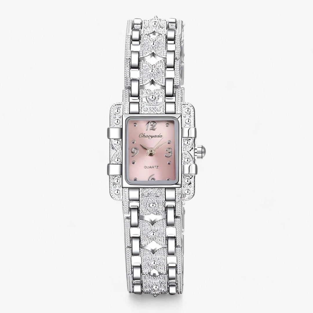 Stylish watch with rectangular dial and crystals - Camille