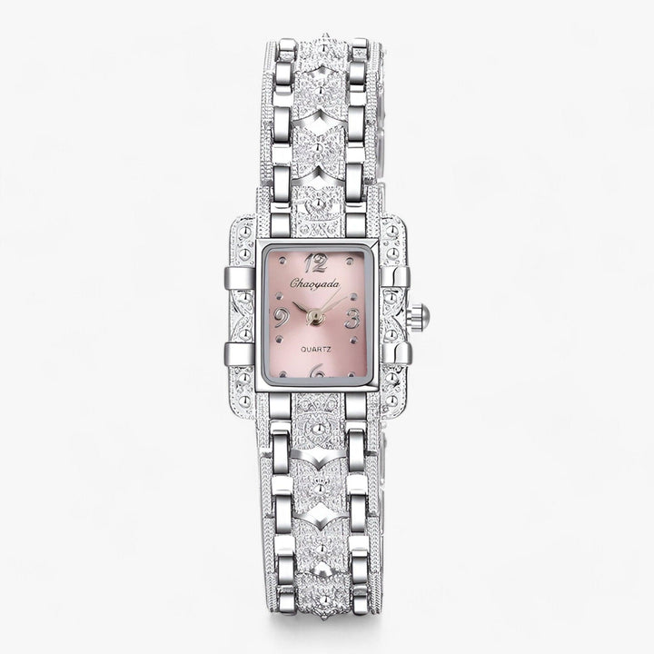 Stylish watch with rectangular dial and crystals - Camille