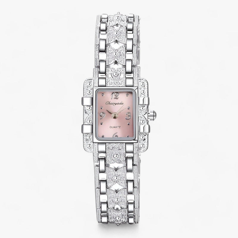 Stylish watch with rectangular dial and crystals - Camille