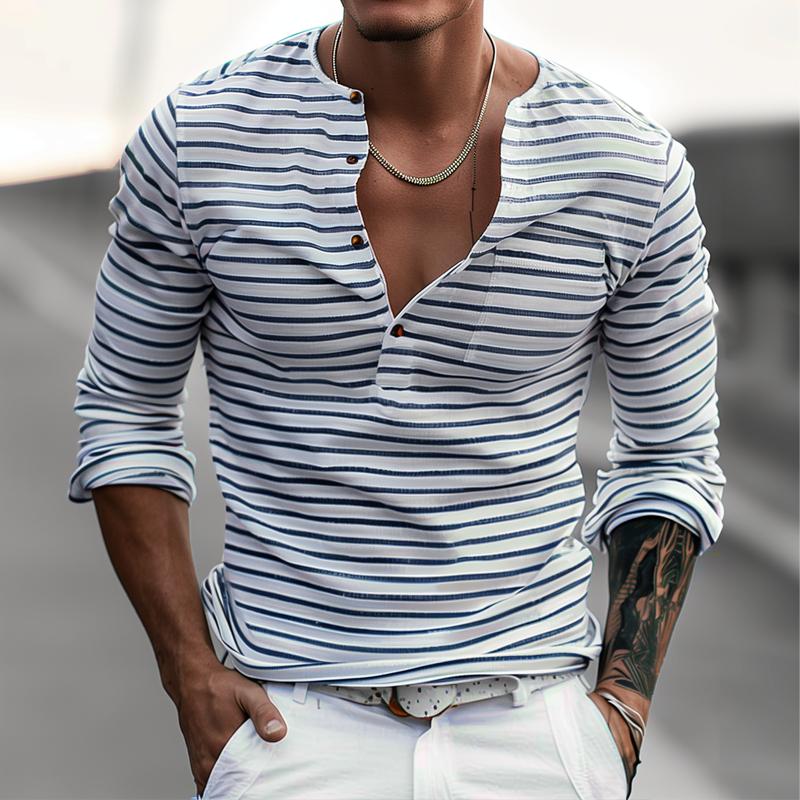 Camiseta Henley a rayas con mangas largas – Ewan