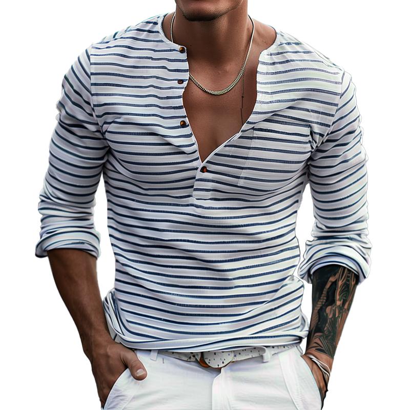 Camiseta Henley a rayas con mangas largas – Ewan
