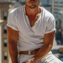 Casual Henley-Kragen Henley T-Shirt mit kurzen Ärmeln – Nico