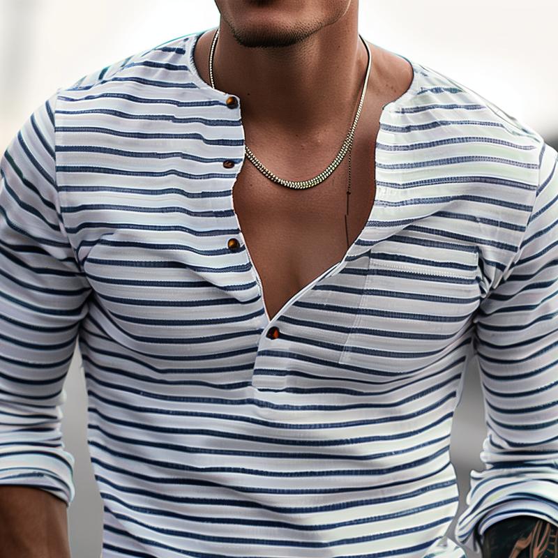 Camiseta Henley a rayas con mangas largas – Ewan
