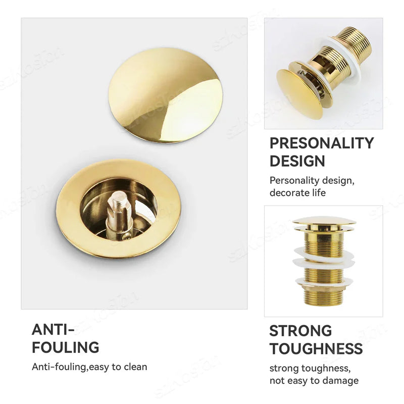 Pop‑Up Basin Drain Plug with Overflow Options – Buy 1, Get 1 Free-Brushed Gold-State of Style