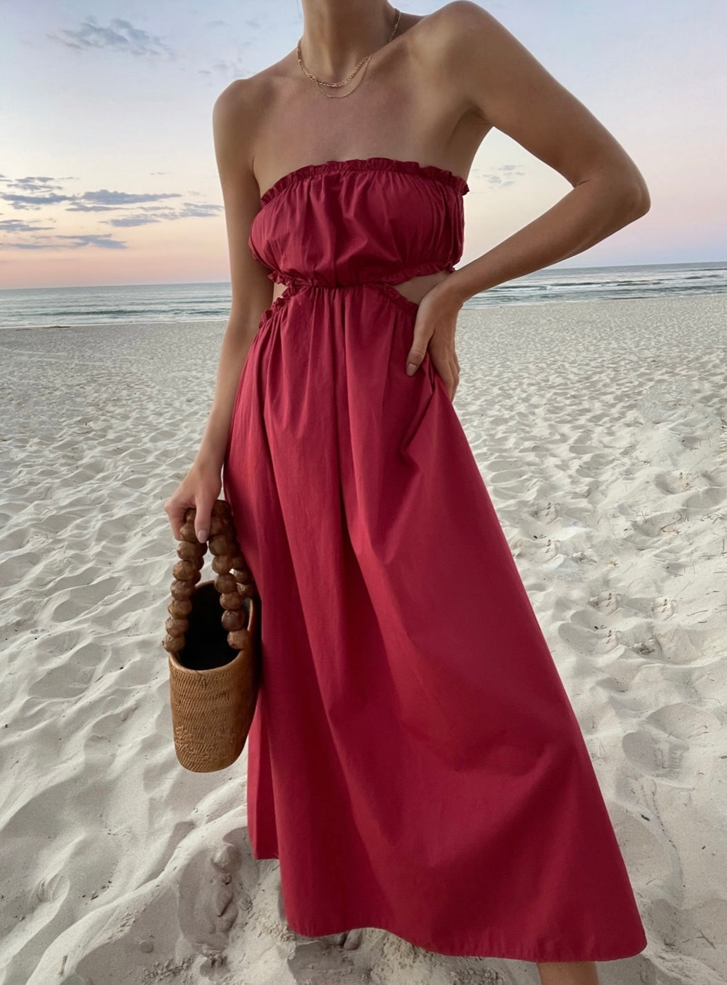 Pink sleeveless Bohemian chic dress with loose fit – Elira