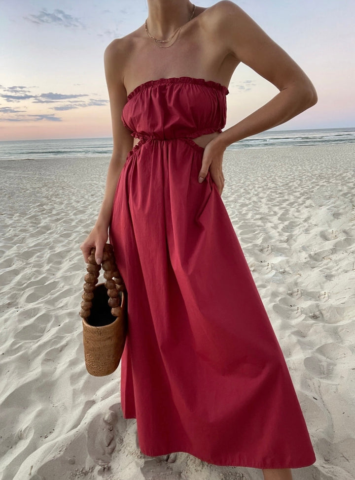 Pink sleeveless Bohemian chic dress with loose fit – Elira