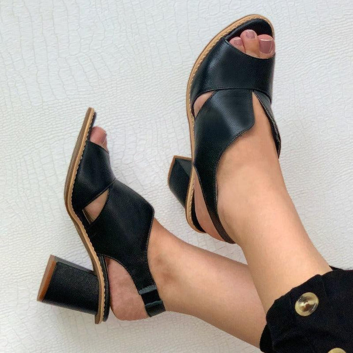 Sandalias de cuero para mujer con tacón y plantilla cómoda – Selina