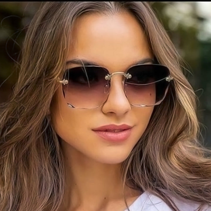 Trendy Rimless Sunglasses with UV400 Protection in Vintage Look – Clea