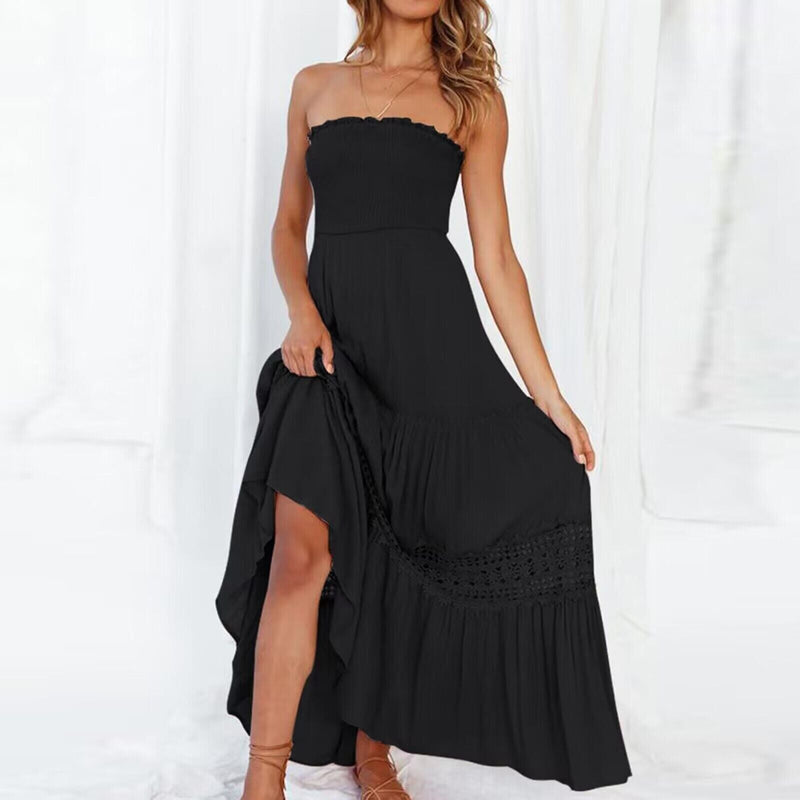 Off-Shoulder Maxi Dress with Lace Details – Isaline