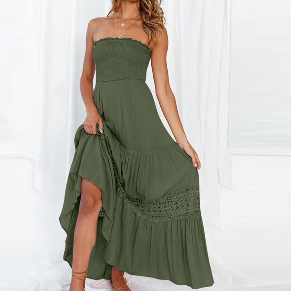 Off-Shoulder Maxi Dress with Lace Details – Isaline