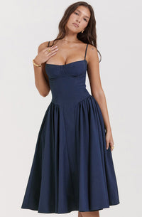 Stylish summer dress with spaghetti straps and waist corset – Mira