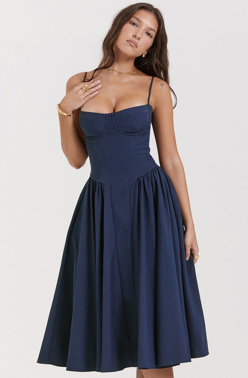 Stylish summer dress with spaghetti straps and waist corset – Mira