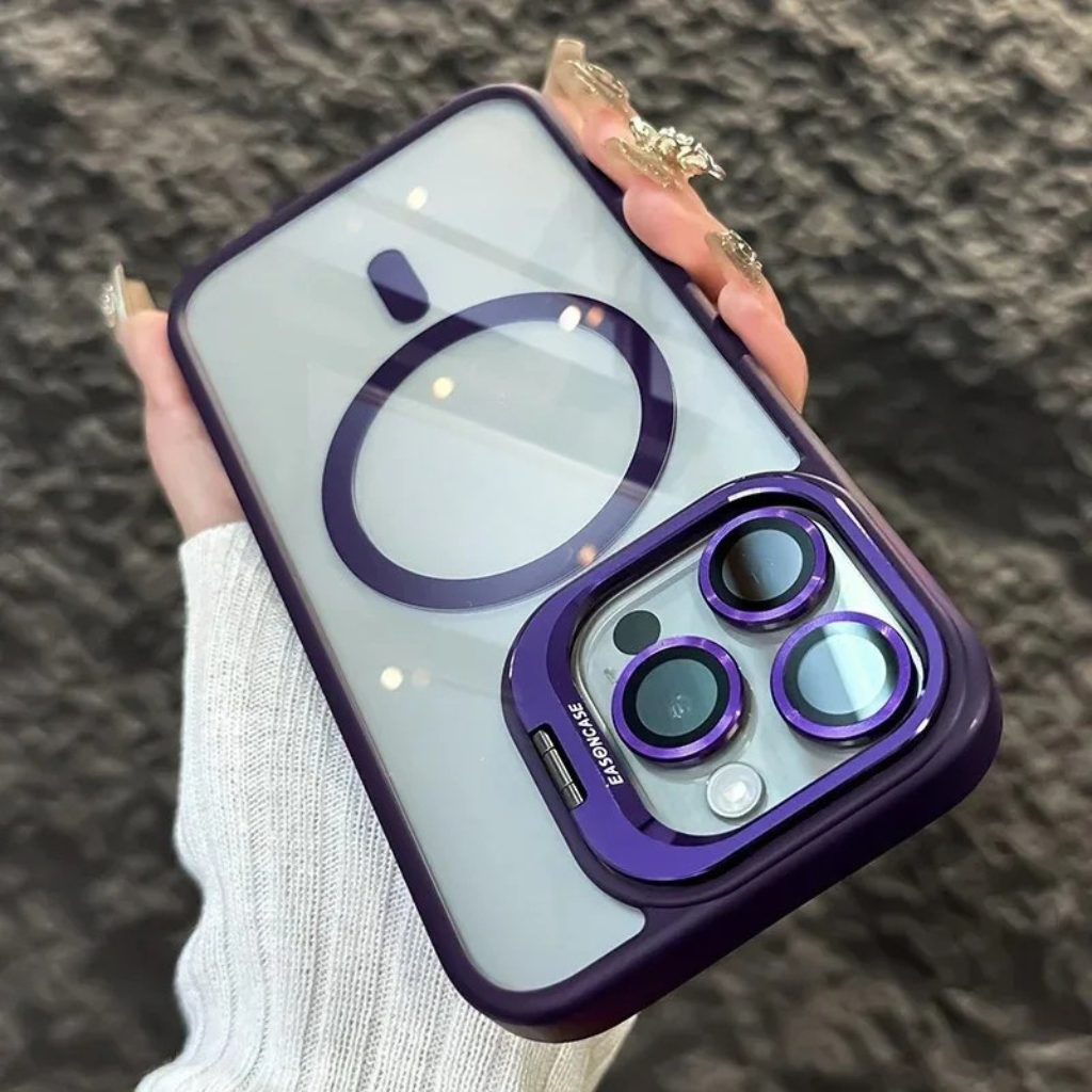 Funda magnética para móvil resistente a golpes con protector de cristal y soporte