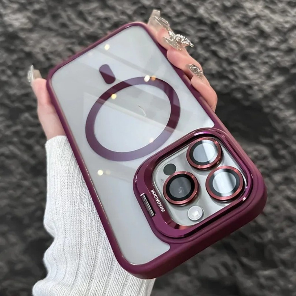 Funda magnética para móvil resistente a golpes con protector de cristal y soporte