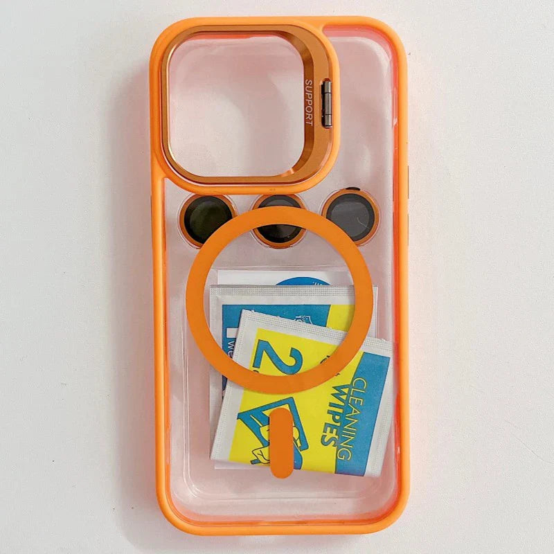 Funda magnética para móvil resistente a golpes con protector de cristal y soporte