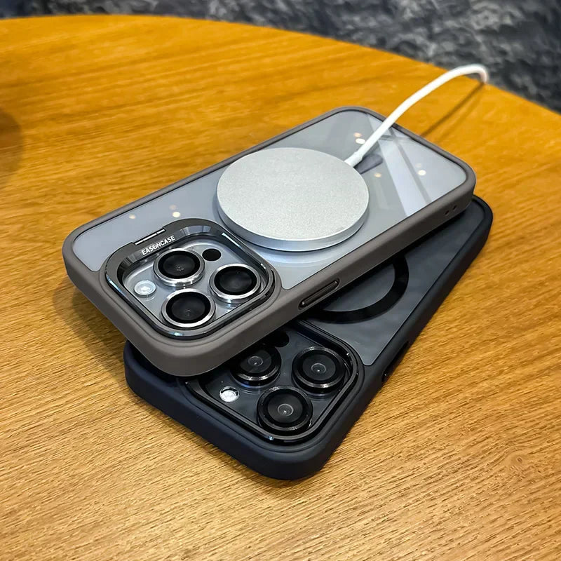 Funda magnética para móvil resistente a golpes con protector de cristal y soporte