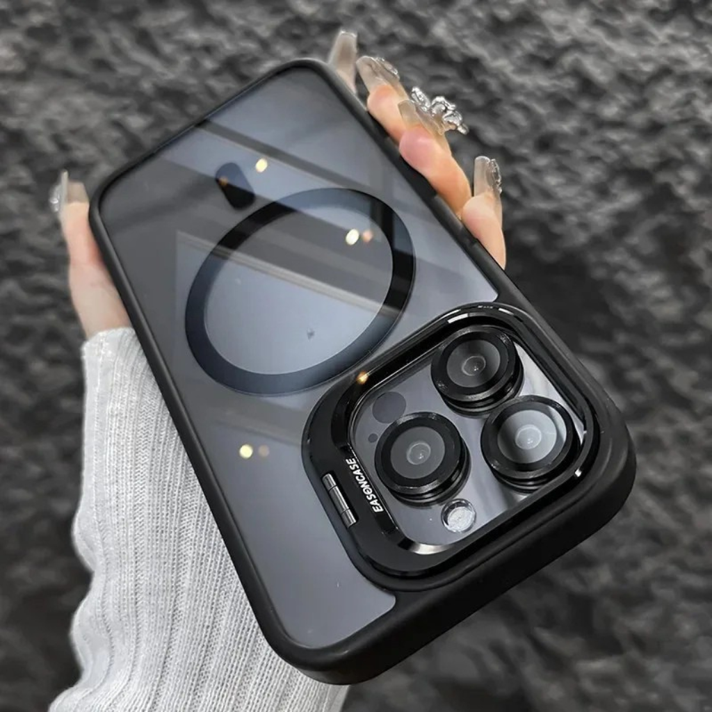 Funda magnética para móvil resistente a golpes con protector de cristal y soporte