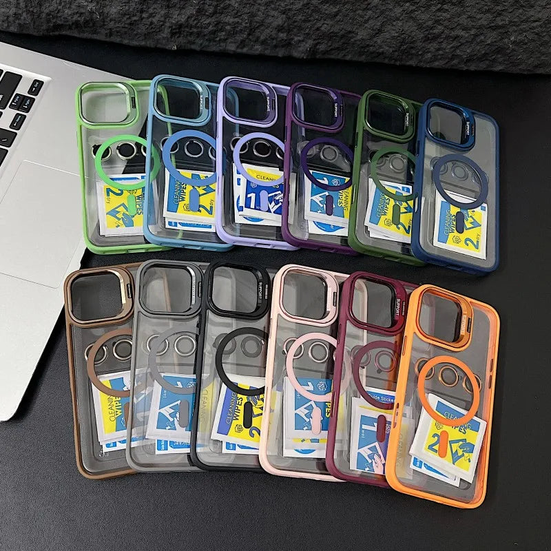 Funda magnética para móvil resistente a golpes con protector de cristal y soporte