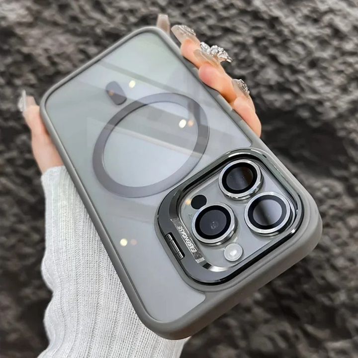 Funda magnética para móvil resistente a golpes con protector de cristal y soporte