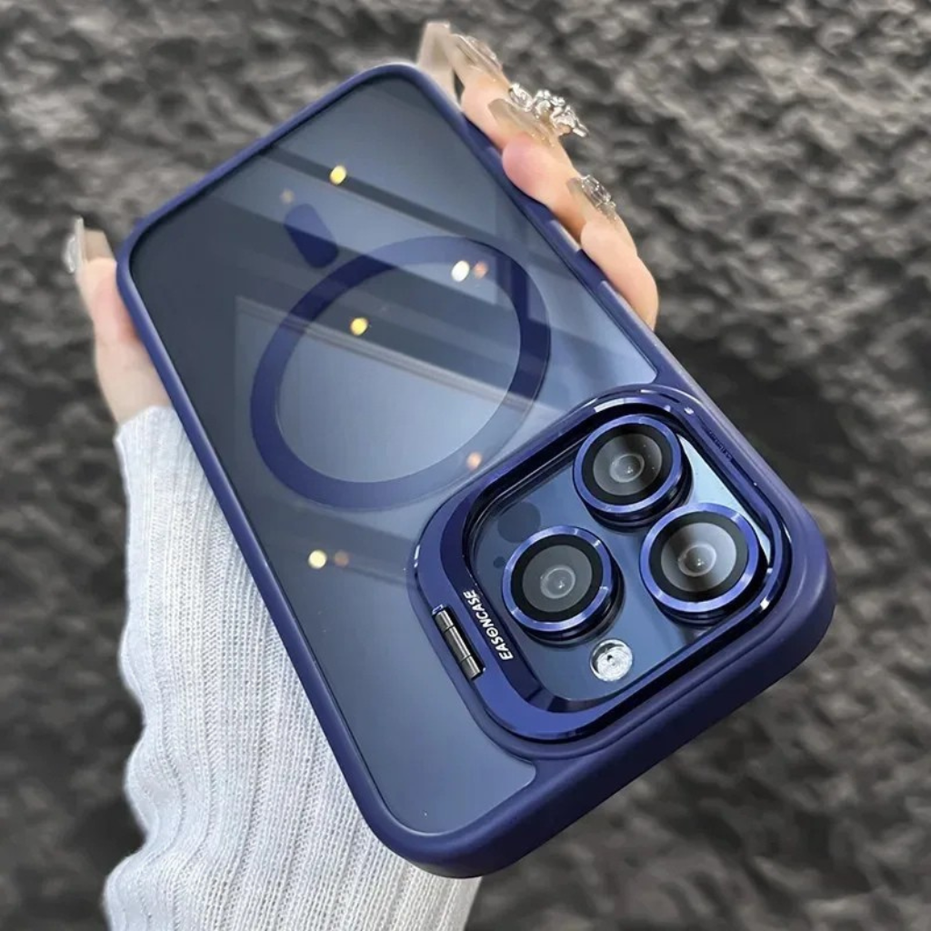 Funda magnética para móvil resistente a golpes con protector de cristal y soporte