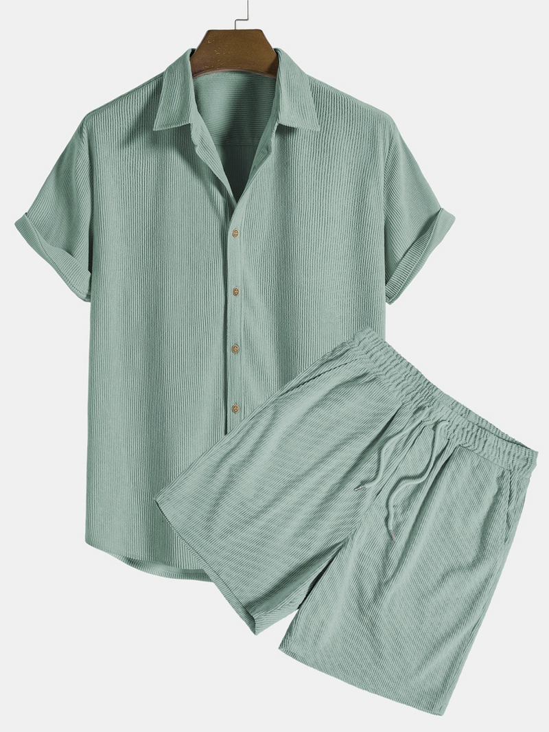 Stylish Men's Summer Set with Shirt and Corduroy Shorts - SommerKern