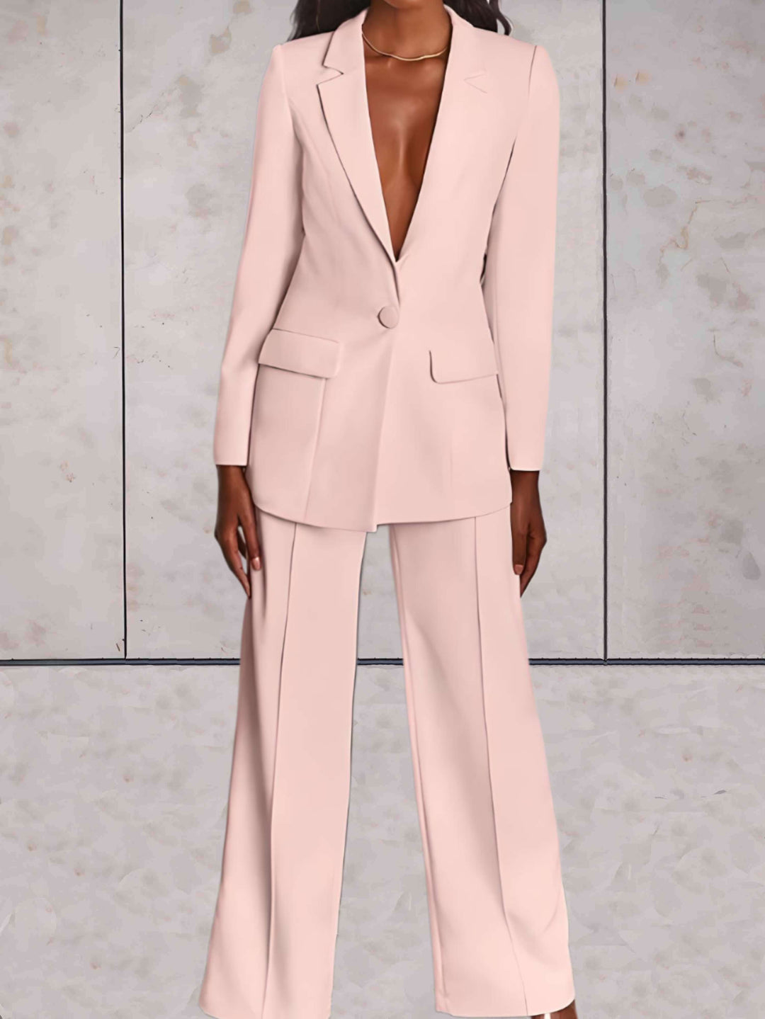 Conjunto de negocios para mujer con blazer y pantalón de pierna ancha – Emilia