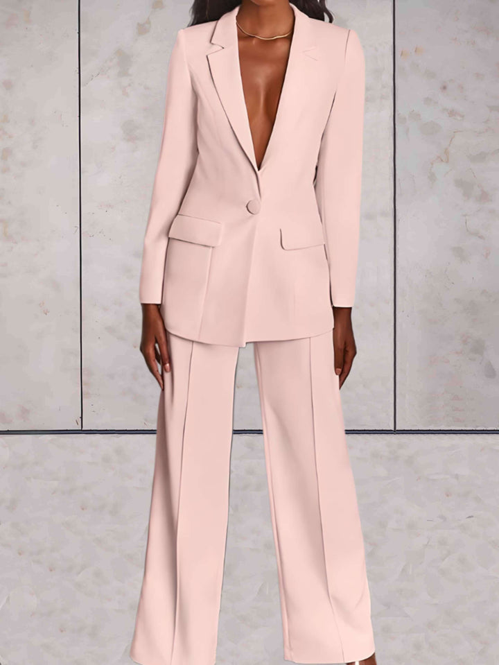 Conjunto de negocios para mujer con blazer y pantalón de pierna ancha – Emilia