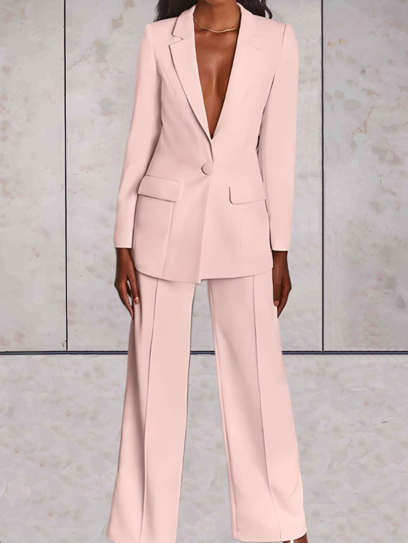 Conjunto de negocios para mujer con blazer y pantalón de pierna ancha – Emilia