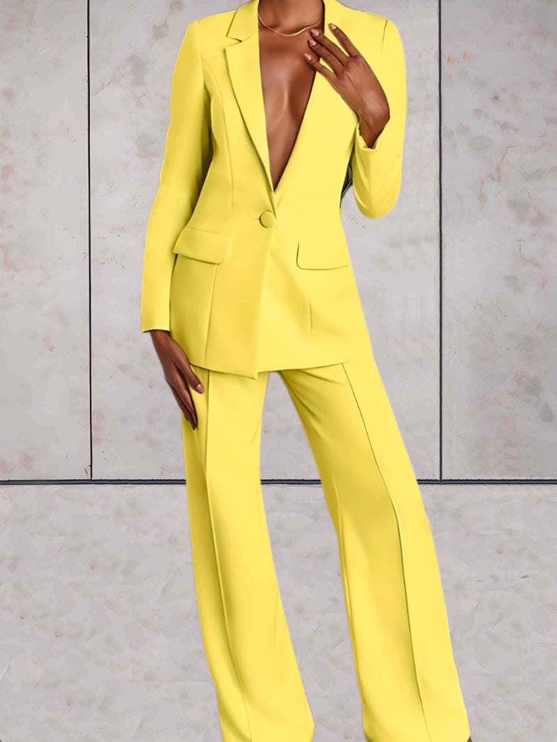 Conjunto de negocios para mujer con blazer y pantalón de pierna ancha – Emilia