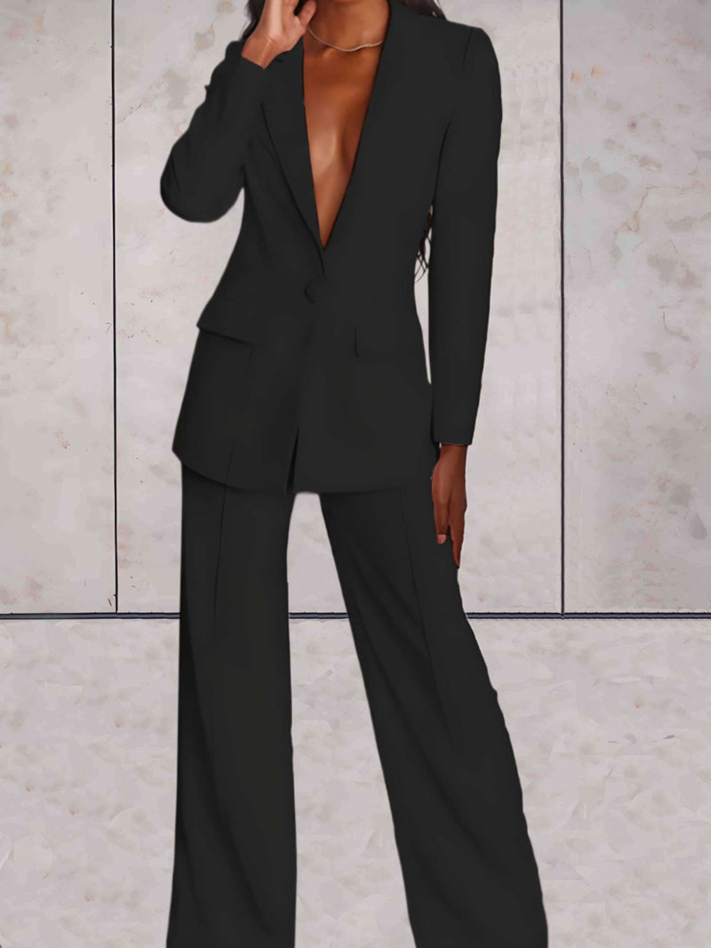 Conjunto de negocios para mujer con blazer y pantalón de pierna ancha – Emilia