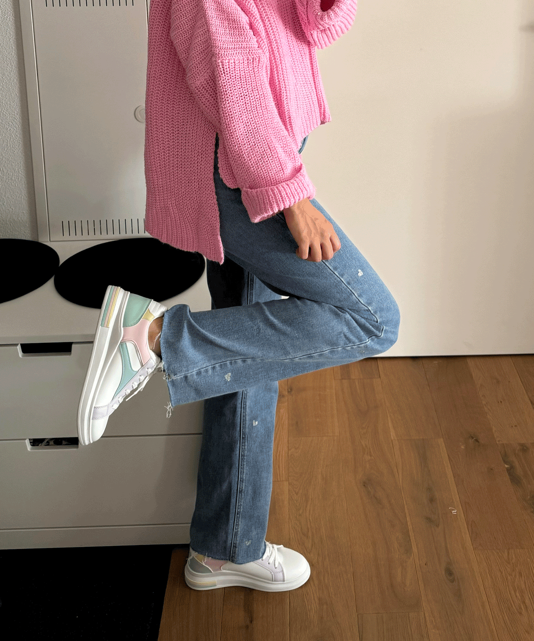 Dame stretchjeans med vide ben og hjerteprint - Amelie