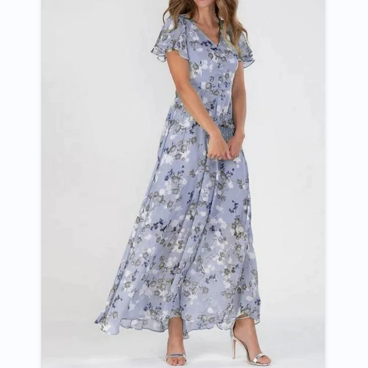 Vestido maxi con estampado de flores y mangas de mariposa - Miranda