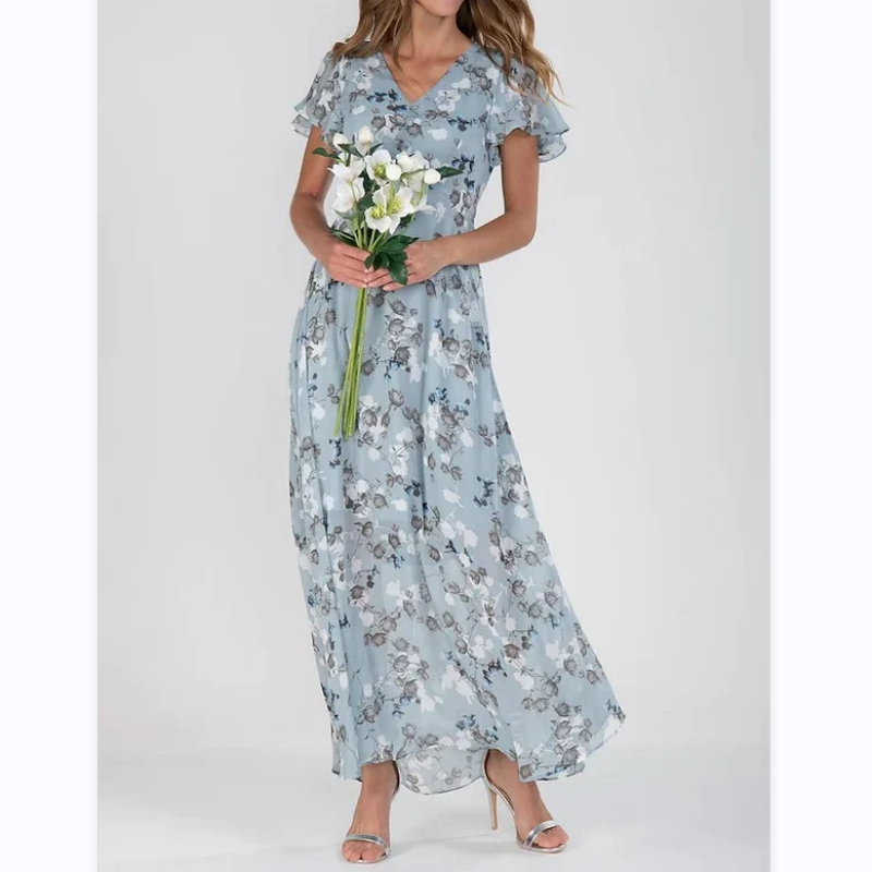 Vestido maxi con estampado de flores y mangas de mariposa - Miranda