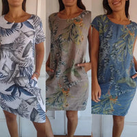 Botanical summer dress with round neck & floral A-line shape – Elvira