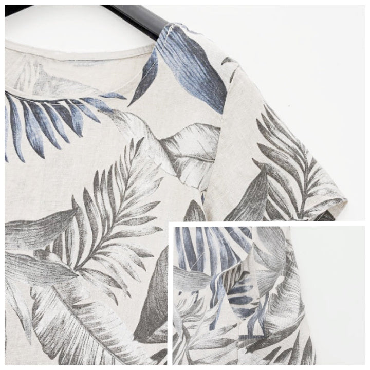 Botanical summer dress with round neck & floral A-line shape – Elvira