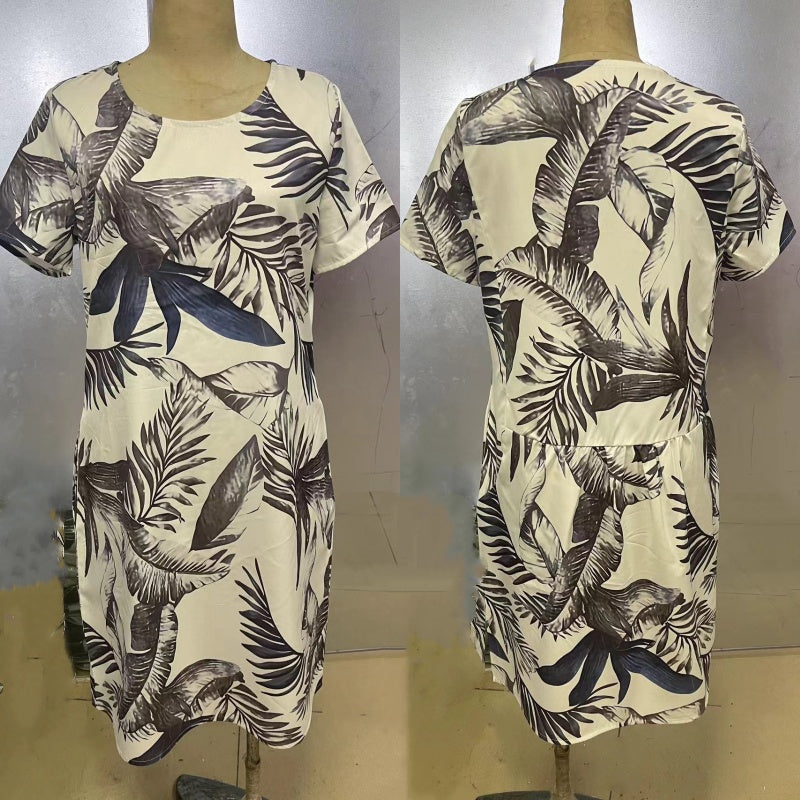 Botanical summer dress with round neck & floral A-line shape – Elvira