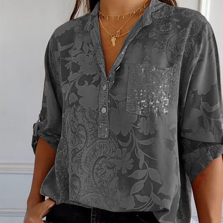 Fashionable women's top with V-neck and button placket – Amaya