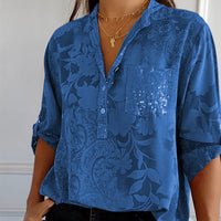 Fashionable women's top with V-neck and button placket – Amaya