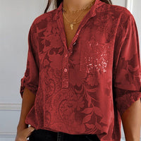 Fashionable women's top with V-neck and button placket – Amaya