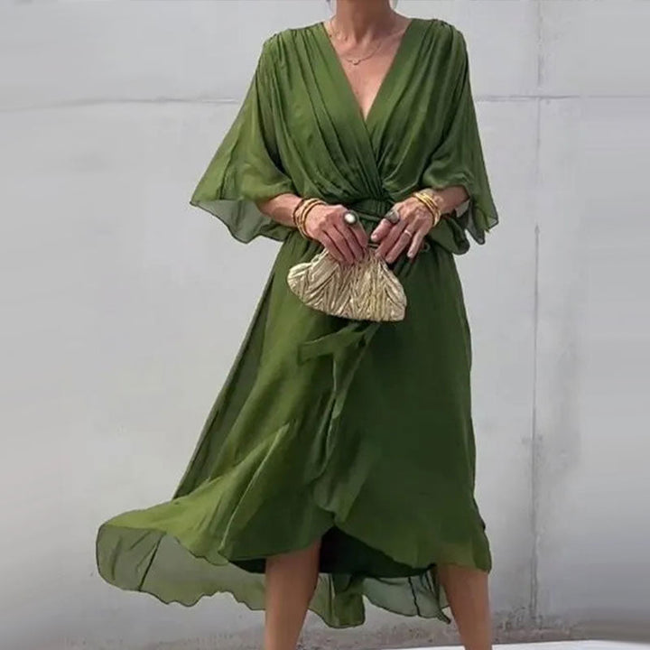 Vestido maxi de caída suelta con escote en V – Elara