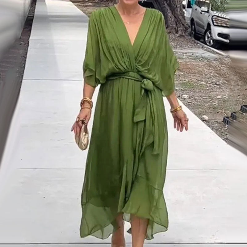 Vestido maxi de caída suelta con escote en V – Elara