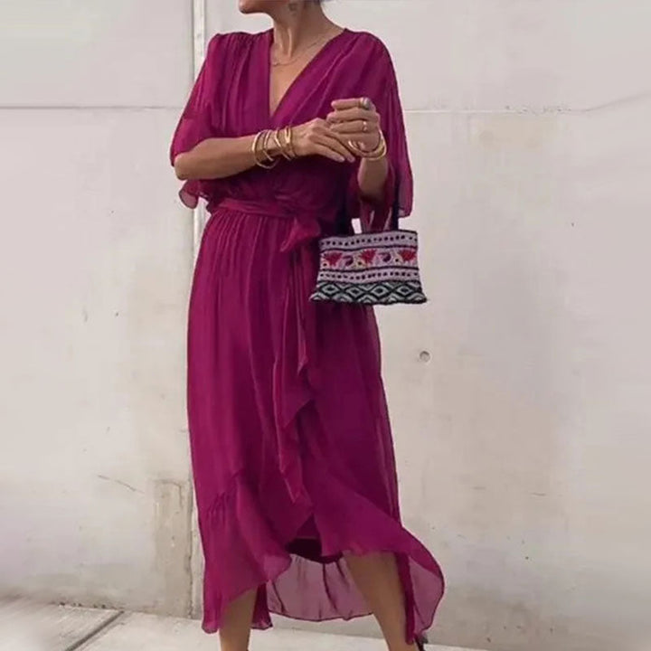Vestido maxi de caída suelta con escote en V – Elara