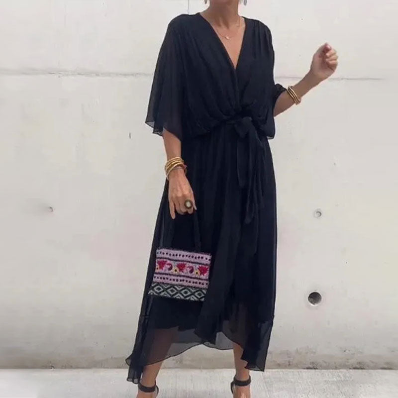 Vestido maxi de caída suelta con escote en V – Elara