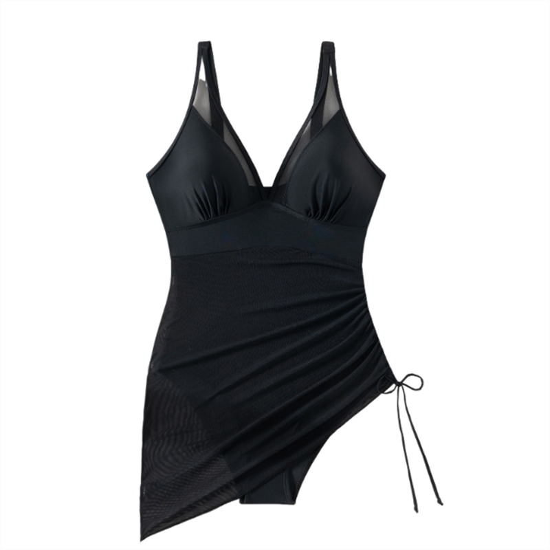 Shaping Swimsuit Dress with Mesh Insert & Wrap Look – Melina