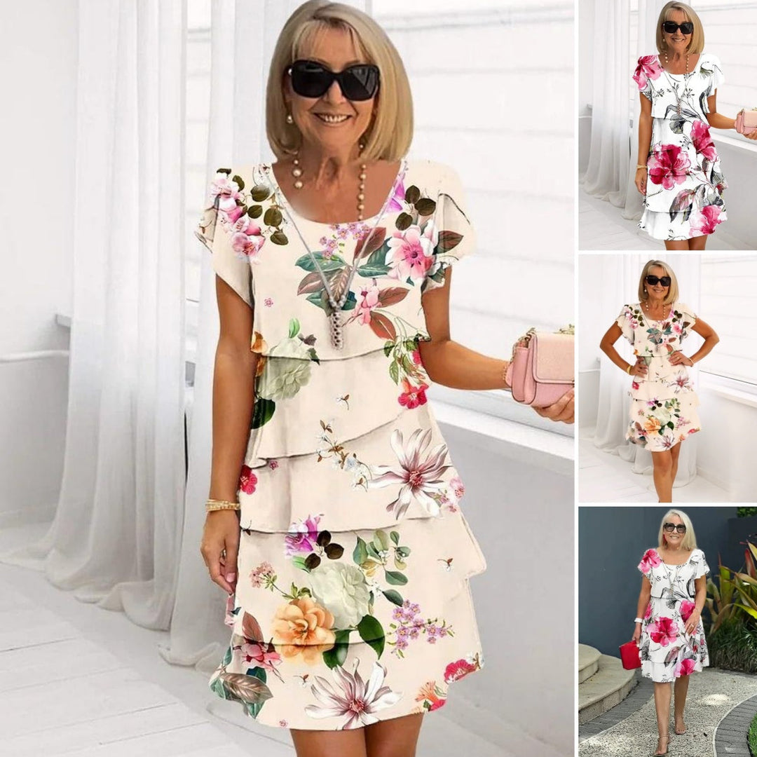 Blomstret sommerkjole med vannfall og justerbare stropper – Leona